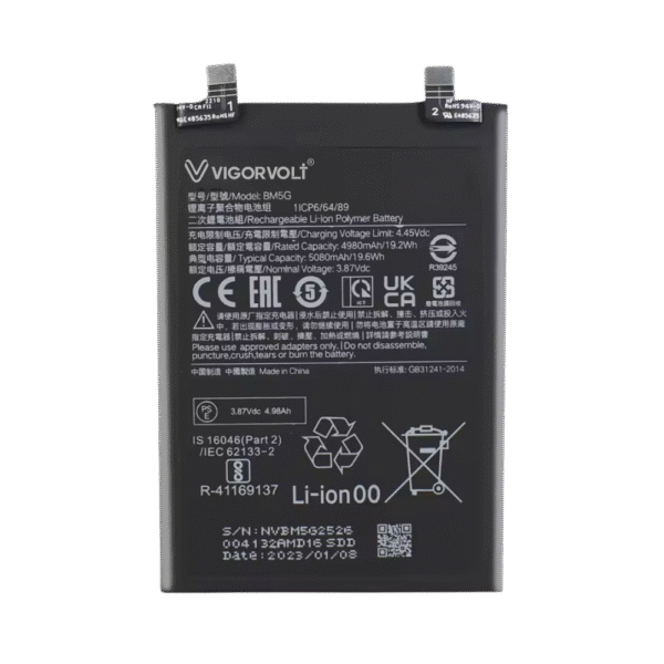 Vigorvolt Original Mobile Battery for Xiaomi Redmi K50i/ Xiaomi Redmi Note 11T Pro/ Xiaomi Poco X4/ Xiaomi Poco X4 GT (BM 5G)