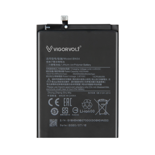 Vigorvolt Original Mobile Battery for Xiaomi Redmi Note 9 / Xiaomi Redmi 10x / Xiaomi Poco M2 (BN 54)